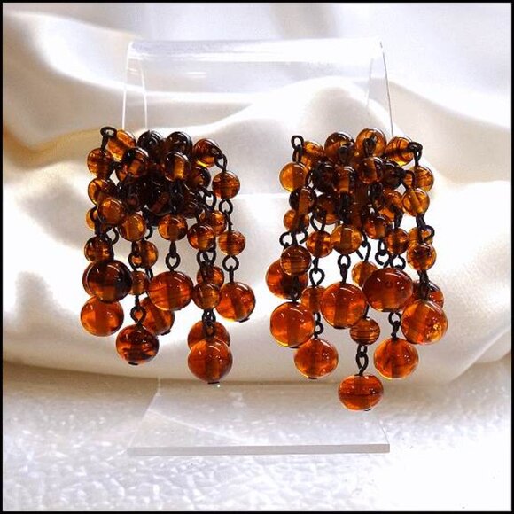 1950s West German Rare Tortoise Glass Dangle Vintage Earrings - Picture 2 of 6